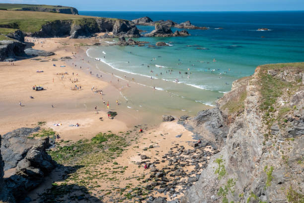 istock Looking down from the cliffs at the beach at  Porthcothan bay 1334228932