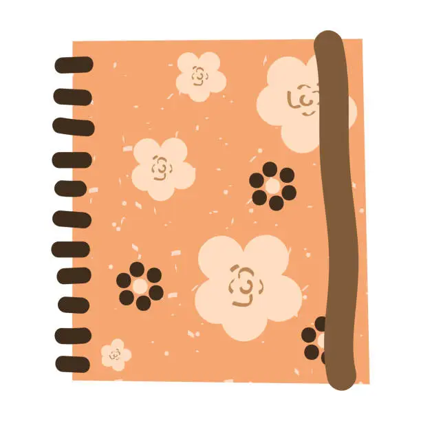 Vector illustration of Notebook diary on spiral with floral simple pattern