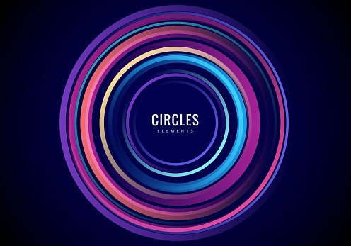 Abstract colorful radial circles concentric on black background. Vector illustration. Vector illustration