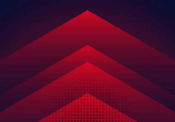 Vector illustration of Modern abstract background red and blue gradient arrow shape overlapping layer with halftone effect