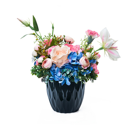 Flower arrangement in a blue vase