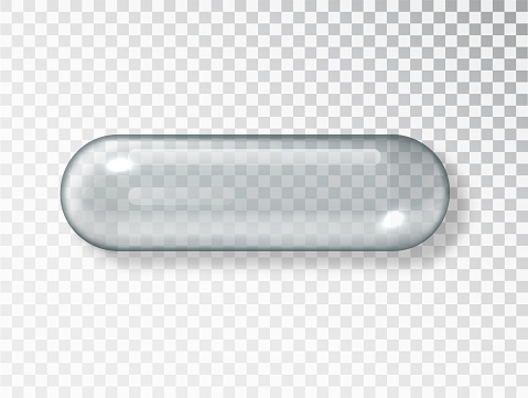 Transparent Capsule Pill. Empty Medicine capsule shape container isolated on transparent background.