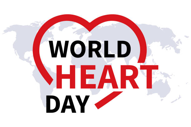 Creative poster or banner of the World Heart Day. A creative poster or banner of the World Heart Day. The outline of the heart shape with the inscription world Heart Day on the background of the world map. White background vector illustration World Heart Day  stock illustrations