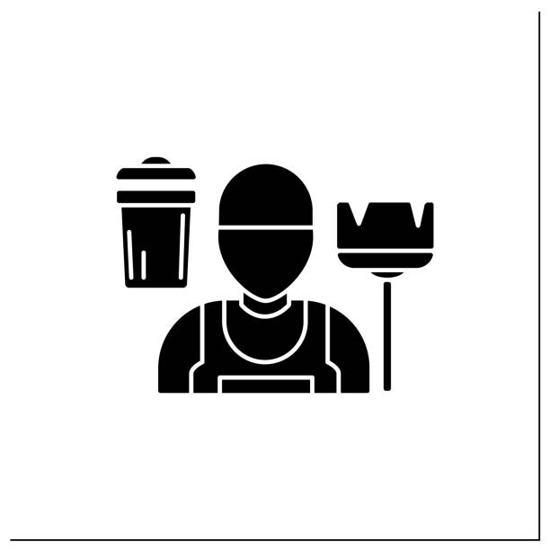 Janitor glyph icon Janitor glyph icon.Man cleans and maintains buildings. Cleans service.Important job. Professions concept. Filled flat sign. Isolated silhouette vector illustration custodian silhouette stock illustrations