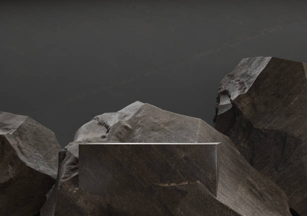 istock Black stone podium for display product. 3d illustration 1334245686
