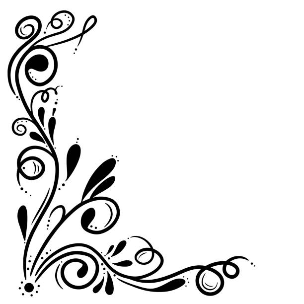 ilustrações, clipart, desenhos animados e ícones de ornamento floral de canto decorativo. - spiral plant attribute style invitation