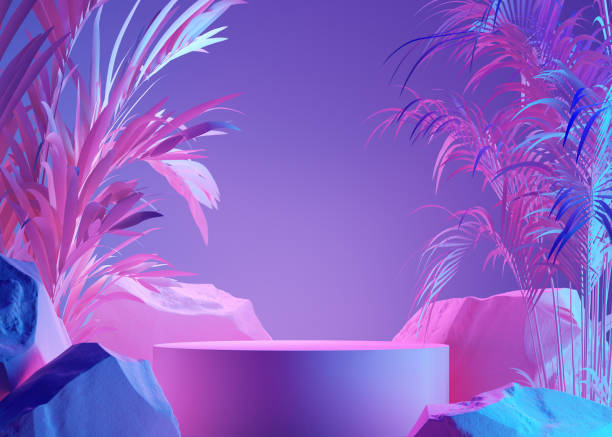 istock Abstract neon color scene with podium. 3d illustration 1334246827