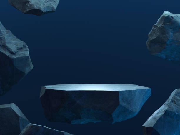 istock Black stones fly in space. Podium for display product. 3d 1334246882