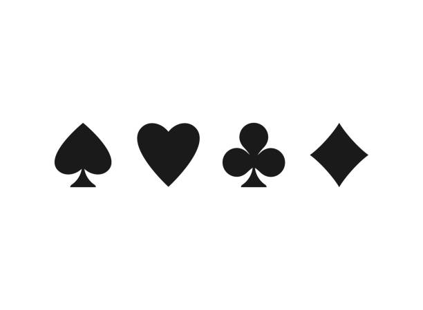 Poker playing cards suits symbols - Spades, Hearts, Diamonds and Clubs. Poker playing cards suits symbols - Spades, Hearts, Diamonds and Clubs. Playing card deck icons isolated on white. Casino, game, party symbol. cards stock illustrations