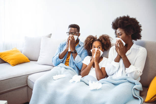 istock Sick Family Allergy In Bed. 1334250760