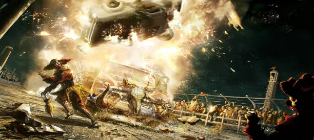 istock digital illustration of car vehicle crash explosion in auto race with clowns 1334251153