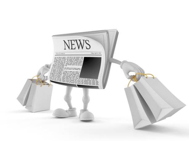 istock Newspaper character holding shopping bags 1334252220