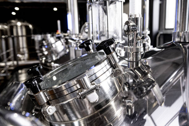 istock Craft beer brewing equipment in privat brewery 1334253802