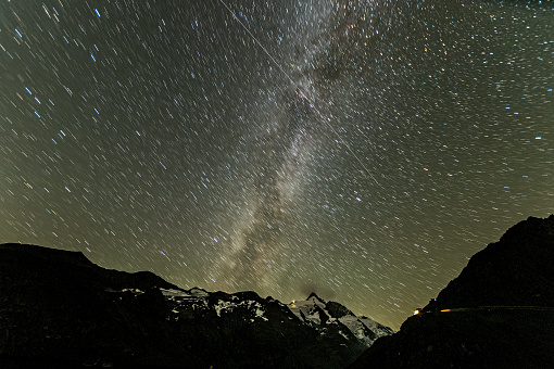 Perseid meteor shower and the Milky Way over Grossglockner summit Hohe tauern National park
