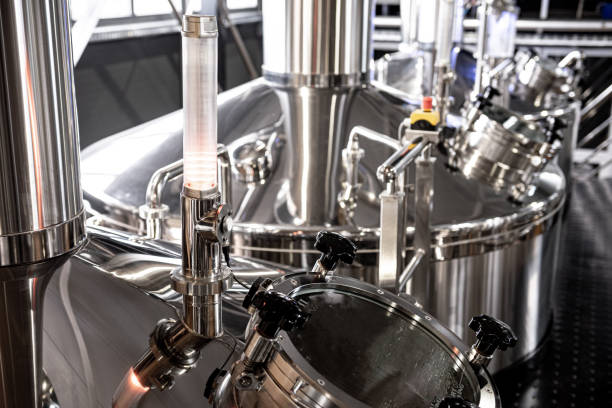 istock Craft beer brewing equipment in privat brewery 1334254251