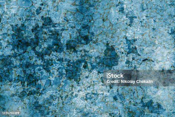 Blue Wall Texture With A Complex Structure In Cracks And Scratches Stock Photo - Download Image Now