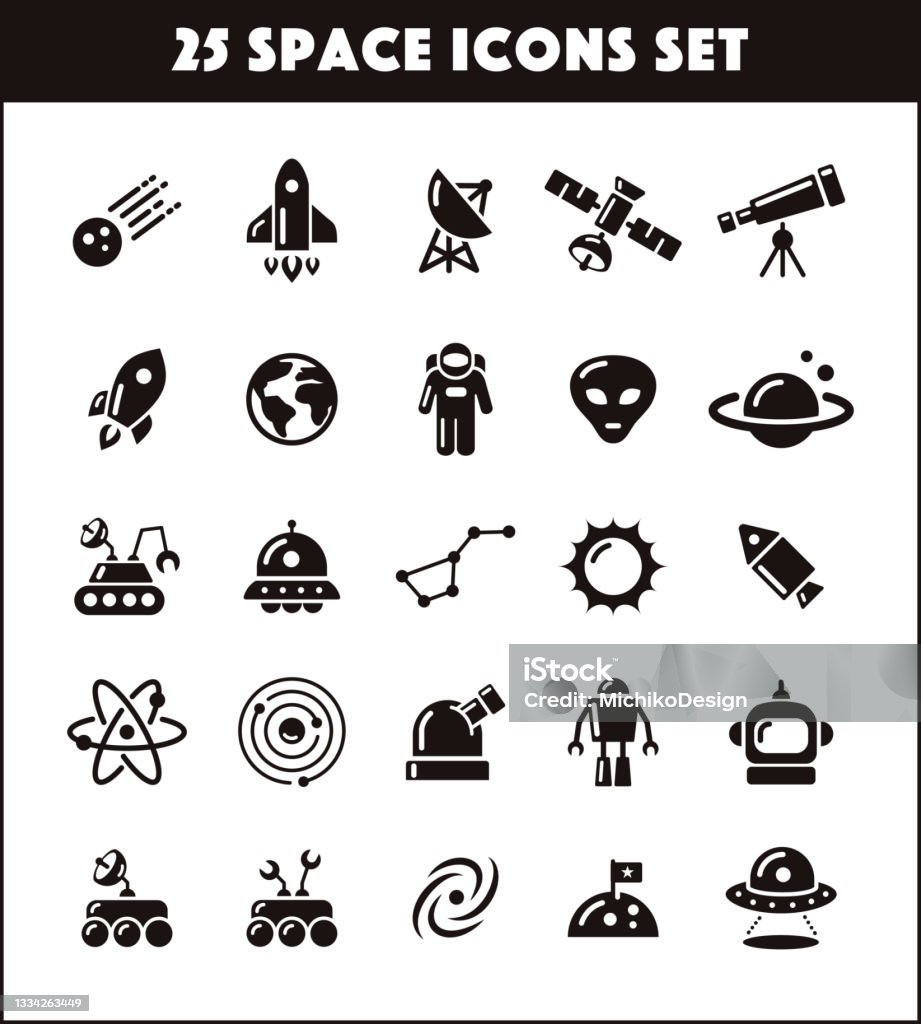 25 space icons set Icon Symbol stock vector