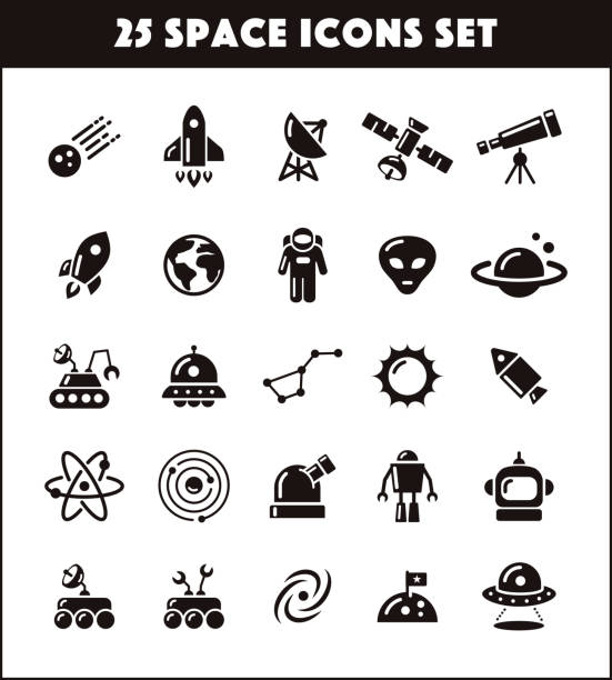 25 space icons set 25 space icons set astronaut symbols stock illustrations