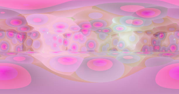 istock 3d rendering. 360 degree environment. ndri card of a round room with multi-colored patterns in warm colors. 1334263592