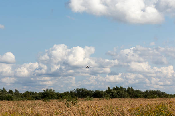 istock Plane in the sky before landing. 1334264458