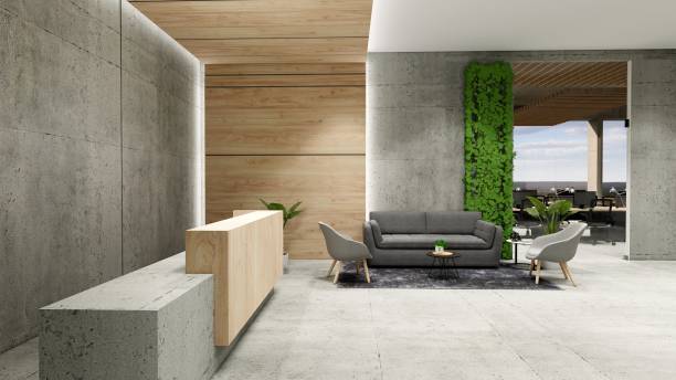 istock Interior Empty Modern Loft Office open space modern office footage.Modern open concept Lobby and reception area meeting room design. 3D Rendering . 1334266401