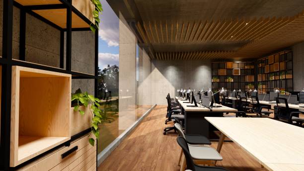 istock Modern and luxurious Offices lobby interior area . Reception counter des. 3d rendering interior office modern and loft design. 1334267139