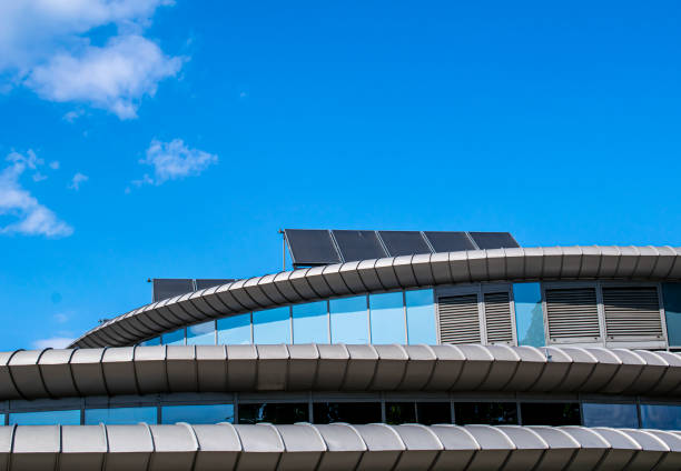 modern building with solar panels on the roof