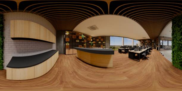 istock Modern and luxurious Offices lobby interior area . Reception counter des. 3d rendering interior office modern and loft design. 1334267174