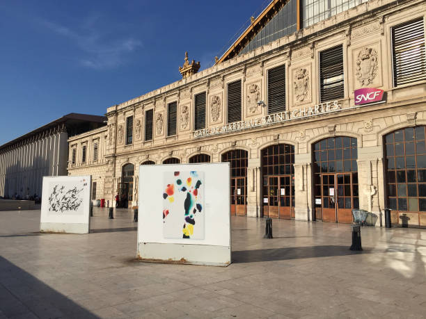 The main entrance to Marseille-Saint-Charles station, the main railway station and intercity bus station of Marseille, France.