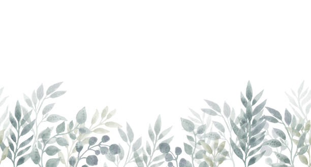 istock Green leaves and branches with berries. Watercolor illustration. 1334269519