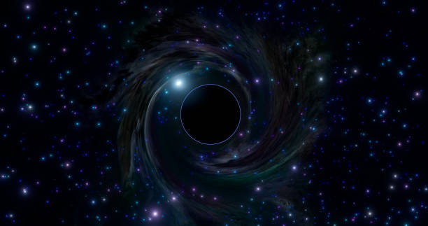 istock Black hole above the star field in outer space. Distortion of light passing through the massive body. 3d rendering 1334269624