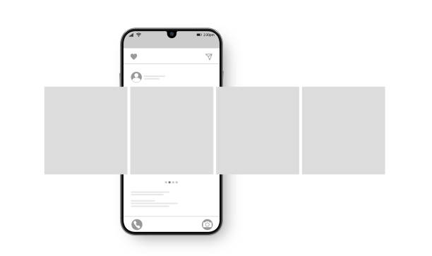smartphone with carousel interface post on social network. social media design concept. vector illustration. - şablon stock illustrations