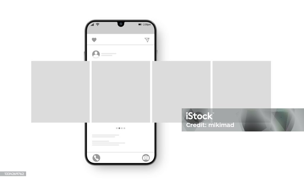 Smartphone with carousel interface post on social network. Social media design concept. Vector illustration. Social Media stock vector