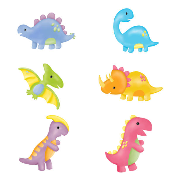 illustrazioni stock, clip art, cartoni animati e icone di tendenza di clipart dinosauri ad acquerello. carino dino - newborn animal illustrations
