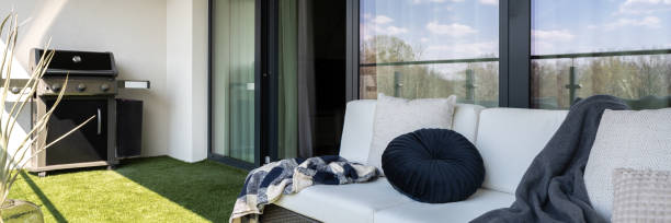 istock Spacious terrace with gas grill, panorama 1334271014
