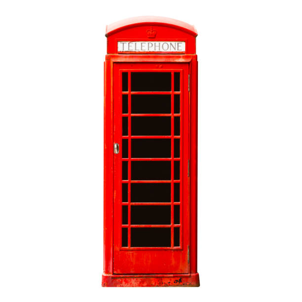 rote farbe london telefonzelle isoliert auf weißem hintergrund - telephone cabin london england telephone booth stock-fotos und bilder