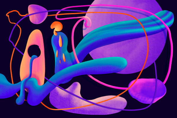 Lost in neon space Illustration of some weird flexible shapes lost in the neon space lost in space stock illustrations
