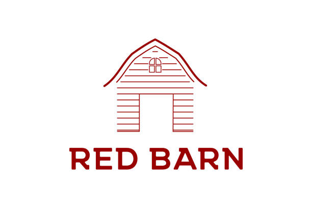 Print Wooden Red Barn Farm Minimalist Vintage Retro Line Art emblem design inspiration red barn house stock illustrations