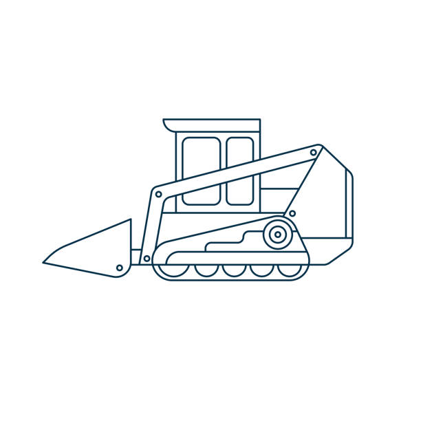 ilustraciones, imágenes clip art, dibujos animados e iconos de stock de ilustración vectorial de contorno de cargador rastreado. - bulldozer dozer construction equipment construction machinery