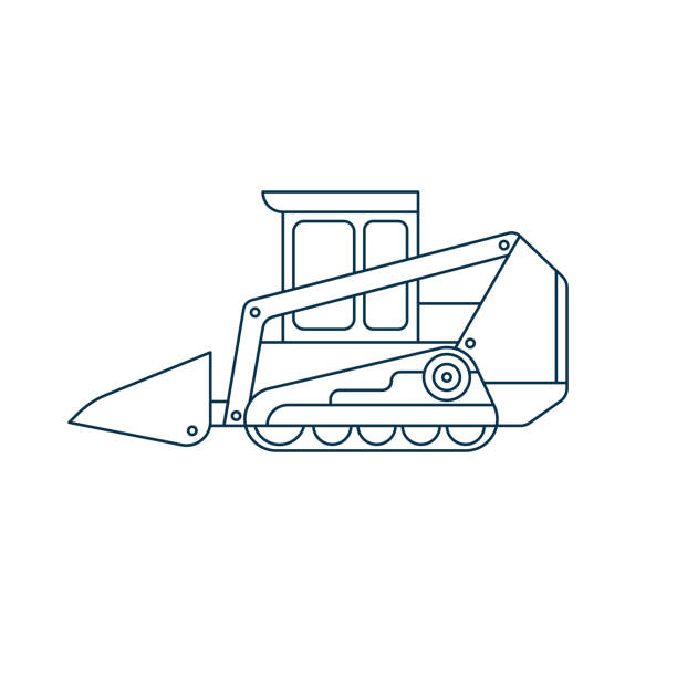 векторная иллюстрация контура гусенича загрузчика. - bulldozer dozer construction equipment construction machinery stock illustrations