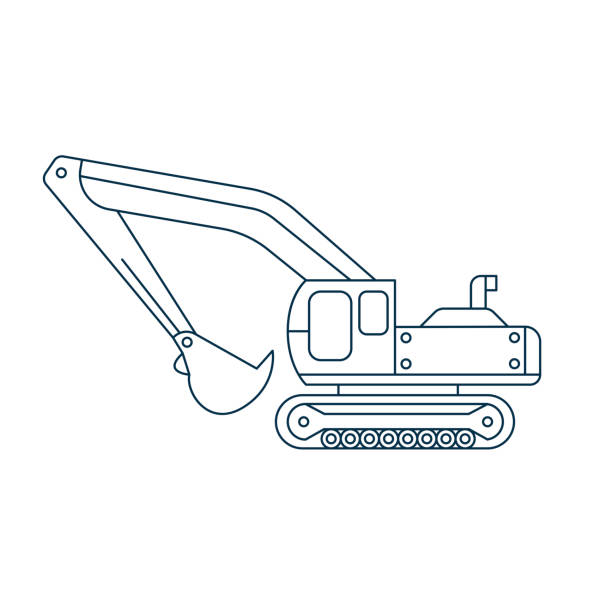 ilustrações de stock, clip art, desenhos animados e ícones de tracked excavator outline vector illustration. - wheel tractor scraper