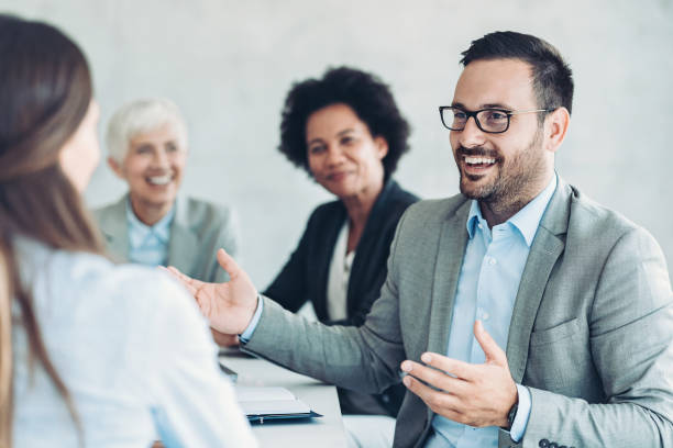istock Businessman talking during a meeting 1334278245