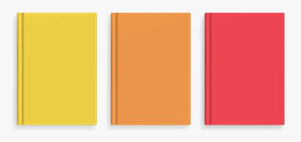 벡터 웜 컬러 사실적인 책 커버 모형 - isolated on yellow stock illustrations