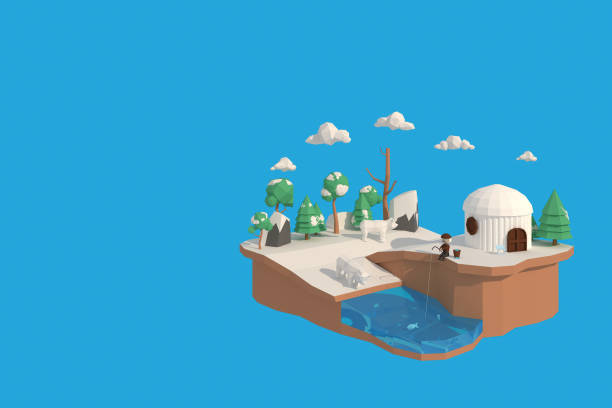 istock 3D illustrator The house in winter. 3d rendering Low Polygon Geometry. Lowpoly Minimal Style Art. 1334281939