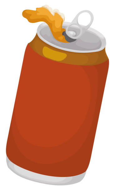ilustrações de stock, clip art, desenhos animados e ícones de metallic soda can spilling liquid - malt white background alcohol drink
