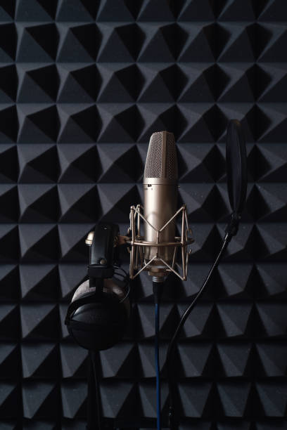istock Studio microphone in recording studio with acoustic foam 1334287216
