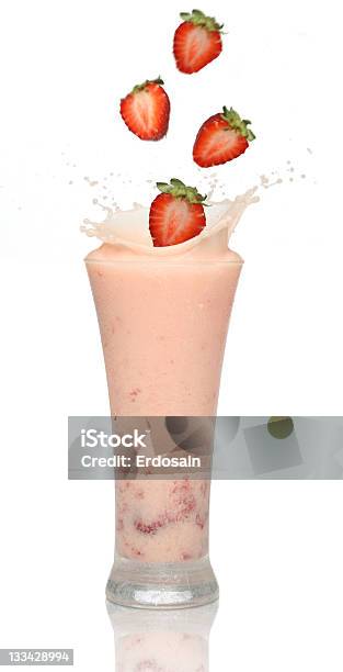 Strawberry Smoothie With Splash Stock Photo - Download Image Now - Drinking Glass, Glass - Material, Smoothie