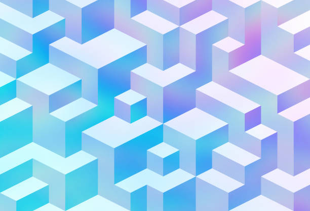 ilustrações de stock, clip art, desenhos animados e ícones de geometric cube holographic modern abstract background - block blue brick building activity