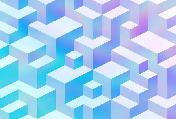 геометрический куб голографический современный абстрактный фон - cube puzzle three dimensional shape block stock illustrations