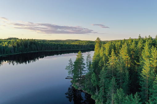 Finland lake nature beautiful sunset arial view